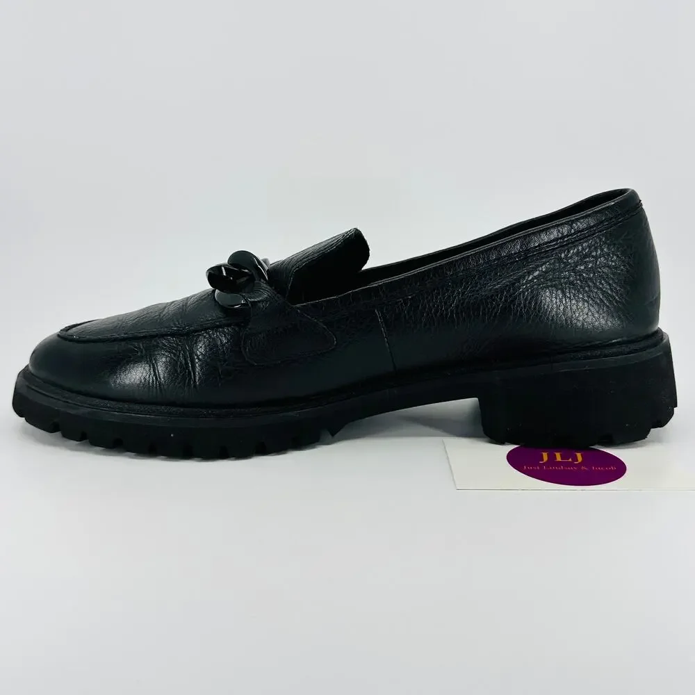 ARA Shoes Women's Kiana Black Pebbled Leather Chain Lug Sole Loafers Size 7.5